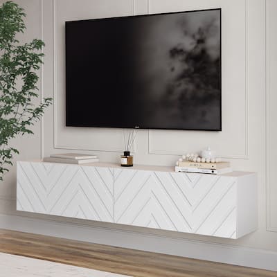 Living Skog Alessio White 59 in. Floating TV Stand Fits TV's up to 65 in. with Wall Mount Feature
