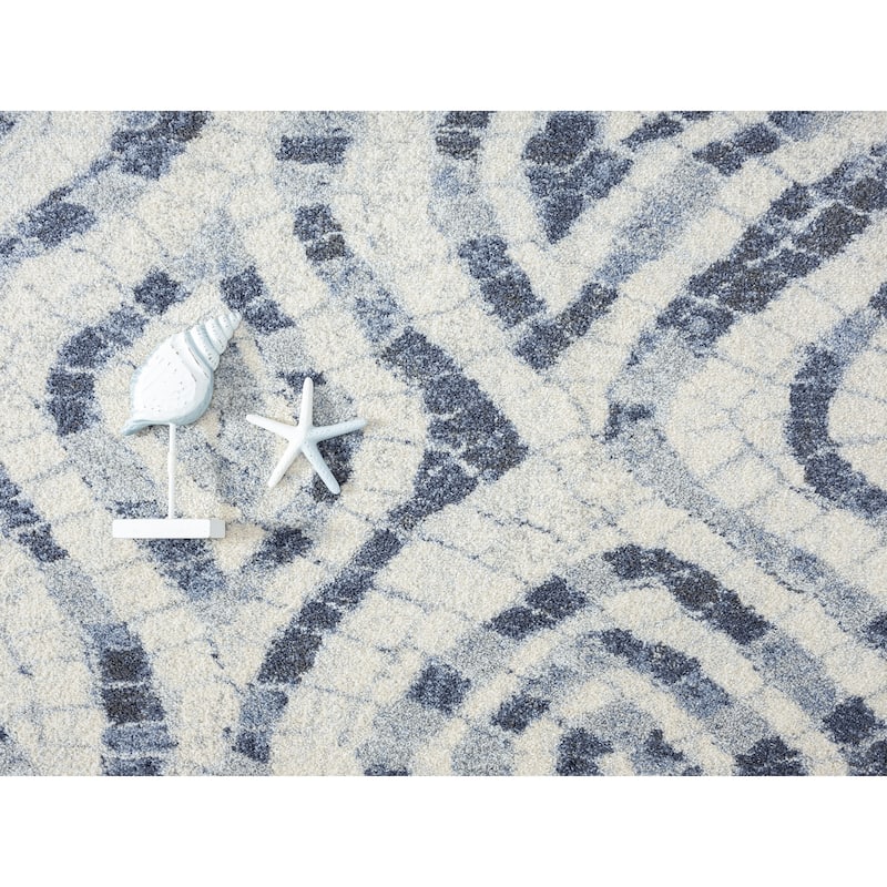 Abani Cruz Geometric Blue and Ivory Indoor Area Rug