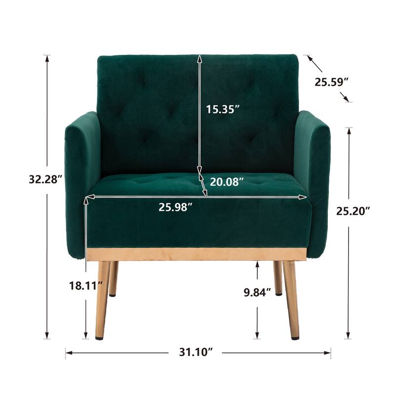 Velvet Upholstered Tufted Accent Chair With Golden feet