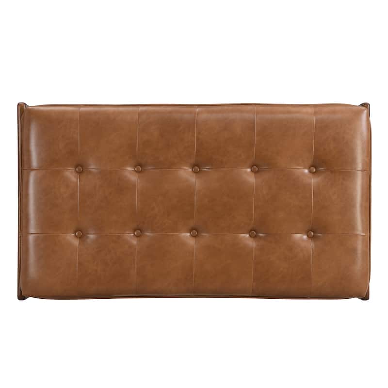 Christopher Knight Home - 48.4" Rectangle Tufted Upholstered Cocktail, Leather Ottoman Coffee Table with Rubber Wood Frame