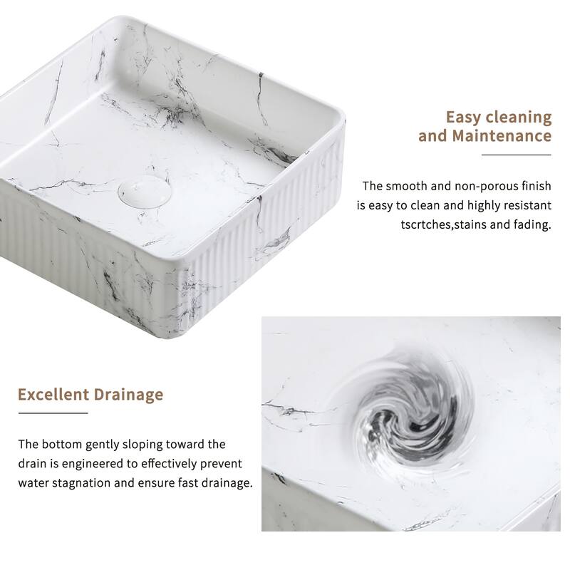 GDFStudio - Vincent Artistic Marble-Pattern Vessel Bathroom Sink with Ceramic Basin and Countertop Vanity Design