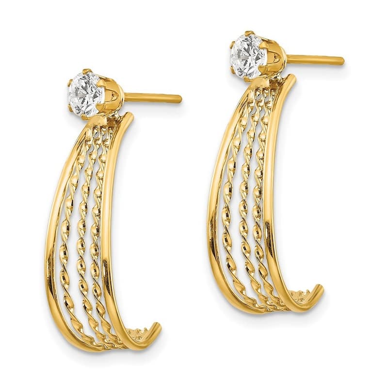 Curata 14k Yellow Gold Twisted Post Earrings J Hoop Polished With CZ Cubic Zirconia Stud Earrings -
