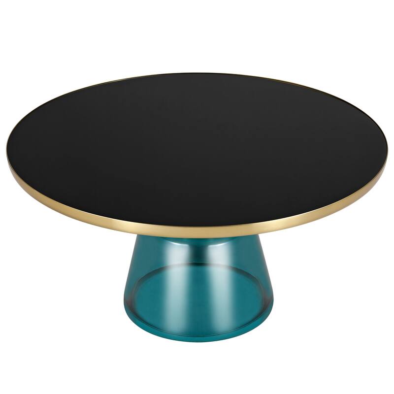30-Inch Round Coffee Table Glass/Stone Tabletop with Gold Iron Rim Frame Glass Pedestal Base