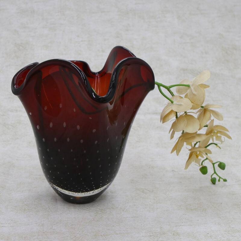 Novica Handmade Red Splash Art Glass Vase (14 Inch) Bed Bath & Beyond