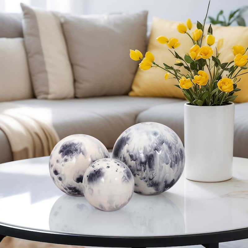 Sagebrook Home Set Of 3 4/5/6" Metal Abstract Round Galaxy Orbs