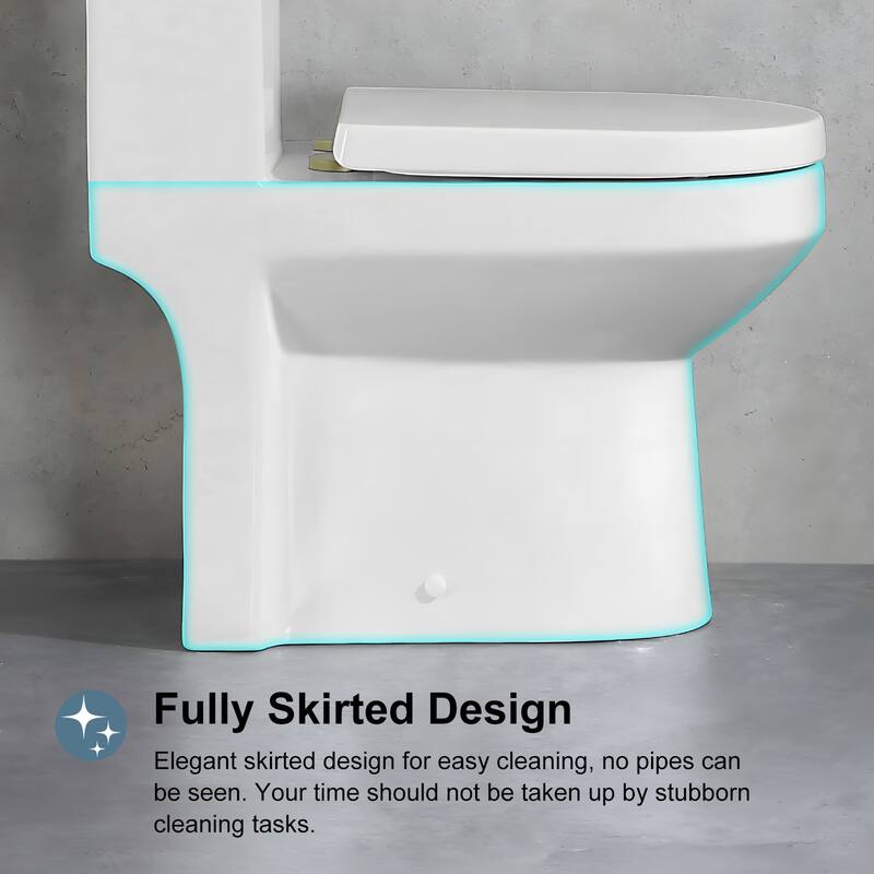 HOROW 1 Piece High Efficiency Dual Flush Toilet White 0.8 1.28 GPF Seat Included Brushed Gold Button - N/A