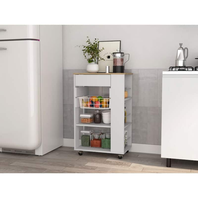 5-Shelf 1-Drawer Kitchen Cart White and Light Oak - Kitchen Cart - White - Wood