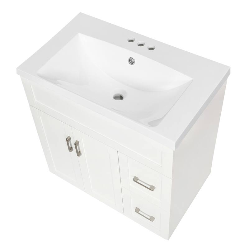 GDFStudio - Transitional Bathroom Vanity with Resin Sink, Adjustable Shelves, Soft-Close Doors & Hidden Drawers