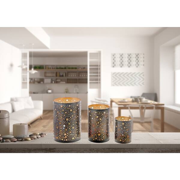 Christmas Black Metal Star Cut Out Candle Holder Set Of 3 N/A Bed