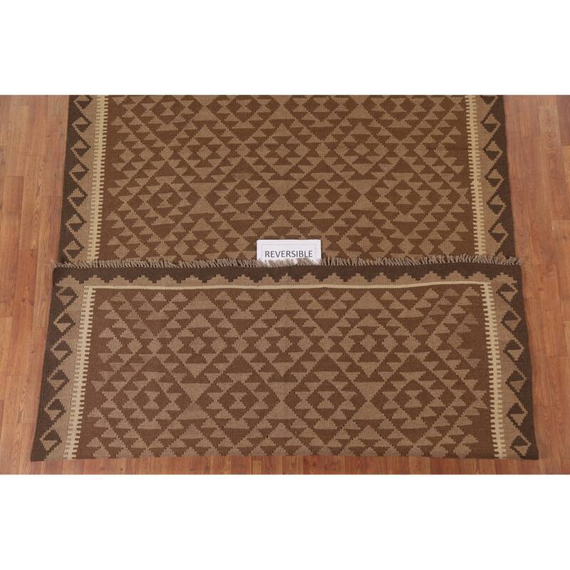 Hand Woven Oriental 100% Wool Carpet Southwestern Geometric Brown Kilim Area Rug - 9' 6'' X 6' 6''