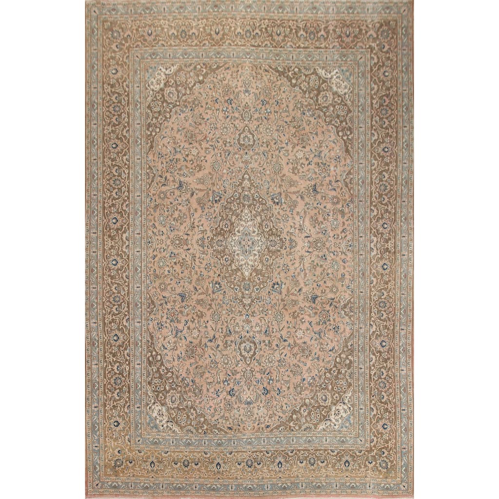 Hand Knotted Oriental 100% Wool Carpet Traditional Floral Pink Mashad Area Rug - 12' 5'' X 9' 7''