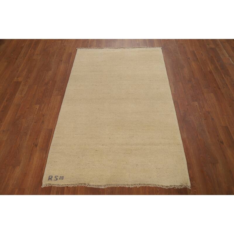 Modern Solid Gabbeh Foyer Rug Hand-Knotted Wool Carpet - 3'1"x 4'10"