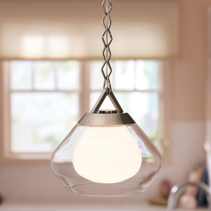 Kichler Lighting Nella 12 Inch 1 Light Pendant with Clear Outer Glass with Opal Interior Glass in Polished Nickel