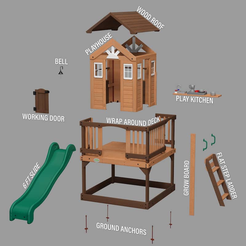Backyard Discovery Echo Heights Cedar Wooden Elevated Kids Playhouse - 6'3" x 10'0"