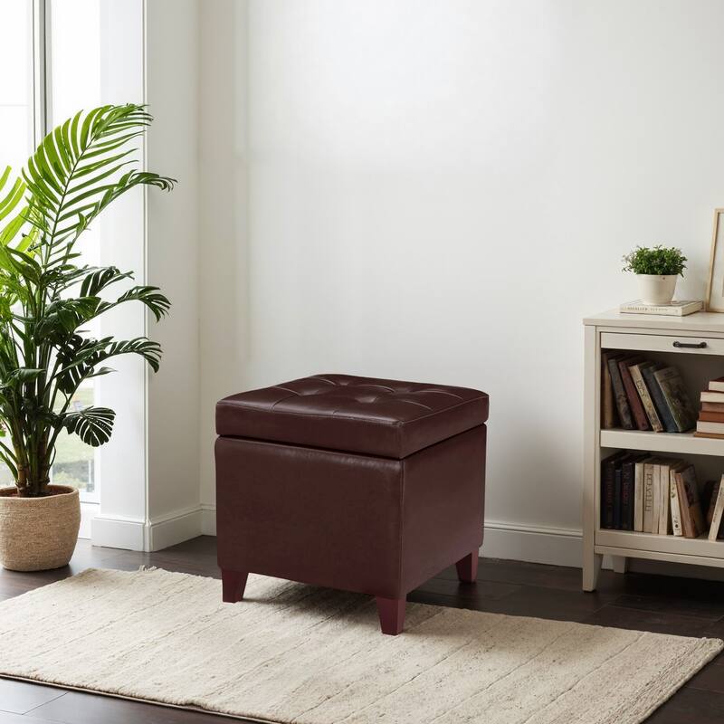 Adeco Bonded Leather Square Tufted Cubic Cube Storage Ottomans