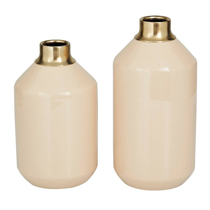 Metal Vase with Gold Rims (Set of 2) - Cream, Blue, Yellow, Red
