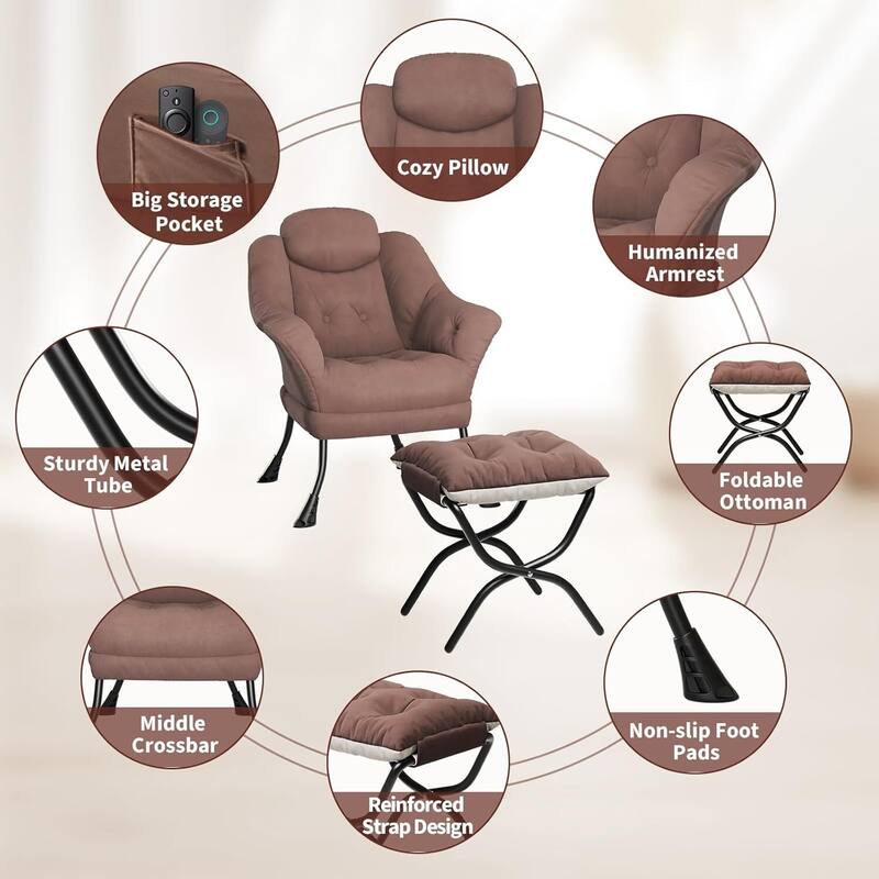 Modern Accent Comfy Lazy Sofa Chair with Ottoman for Bedroom or Living Room