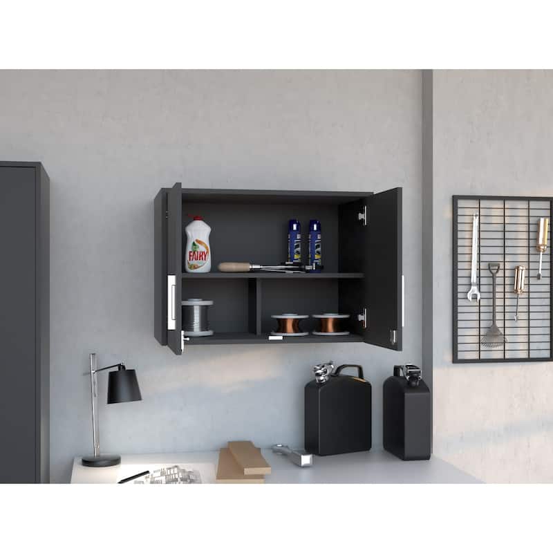 Storage Wall Cabinet with Triple Interior Shelves Double Door for Home Office Kitchen Bathroom Organization Durable Storage