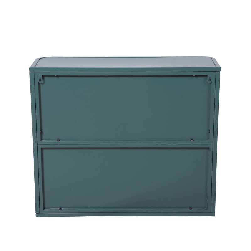Black Wall-Mounted Bathroom Cabinet with Mirror, 2 Mirrored Doors & Open Shelf, Farmhouse Metal Frame Storage Cabinet