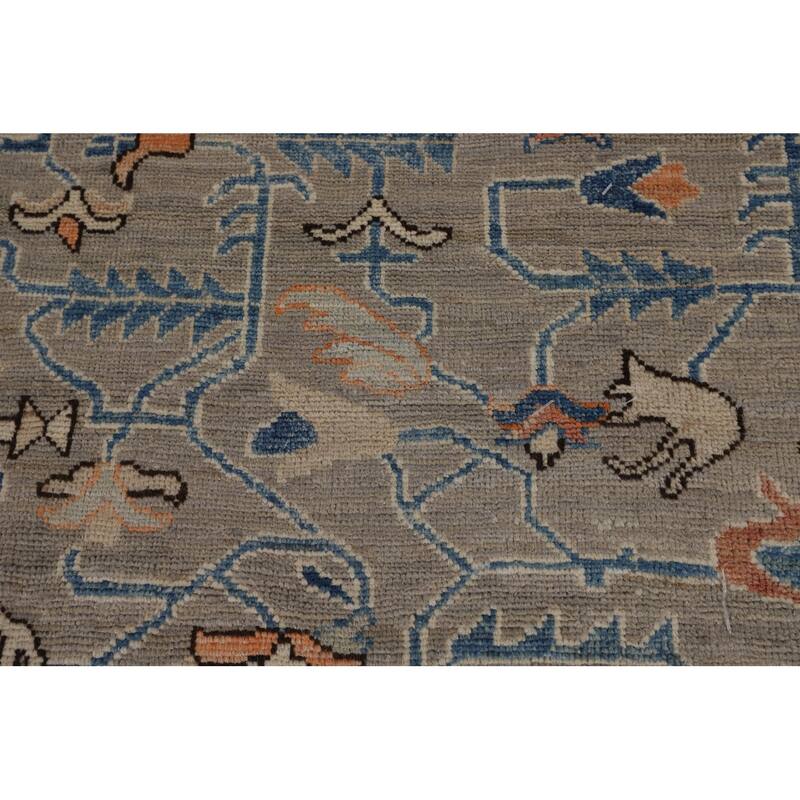 Oriental Oushak Turkish Large Rug Hand-Knotted Beige Wool Carpet - 10'1"x 14'0"