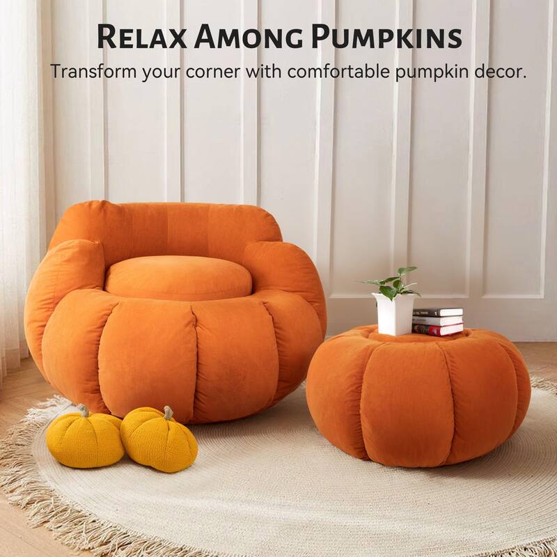 WOWMAX Pumpkin Bean Bag Sofa Chair, Giant Bean Bag Chair, Oversized Bean Bag Couch for Gaming, Reading, Orange