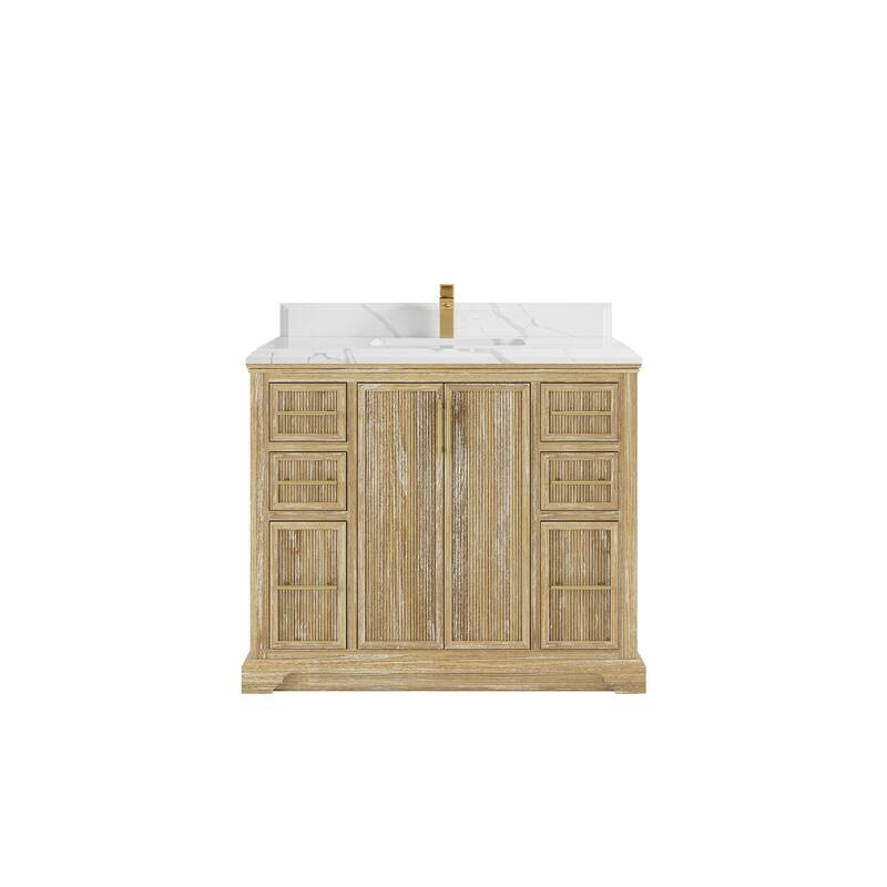 Willow Collections 42 x 22 Alys Solid Teak Wood Single Sink Bathroom Vanity with Quartz or Marble Countertop - 1.5"White - Whitewashed