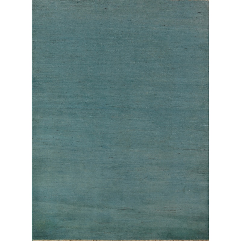 Teal Blue Gabbeh Modern Area Rug Handmade Wool Carpet - 5'0" x 6'8"