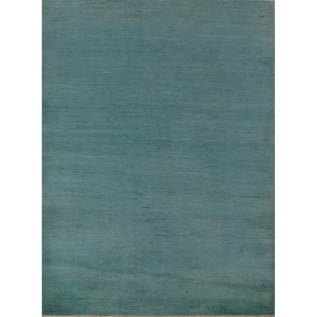 Teal Blue Gabbeh Modern Area Rug Handmade Wool Carpet - 5'0" x 6'8"