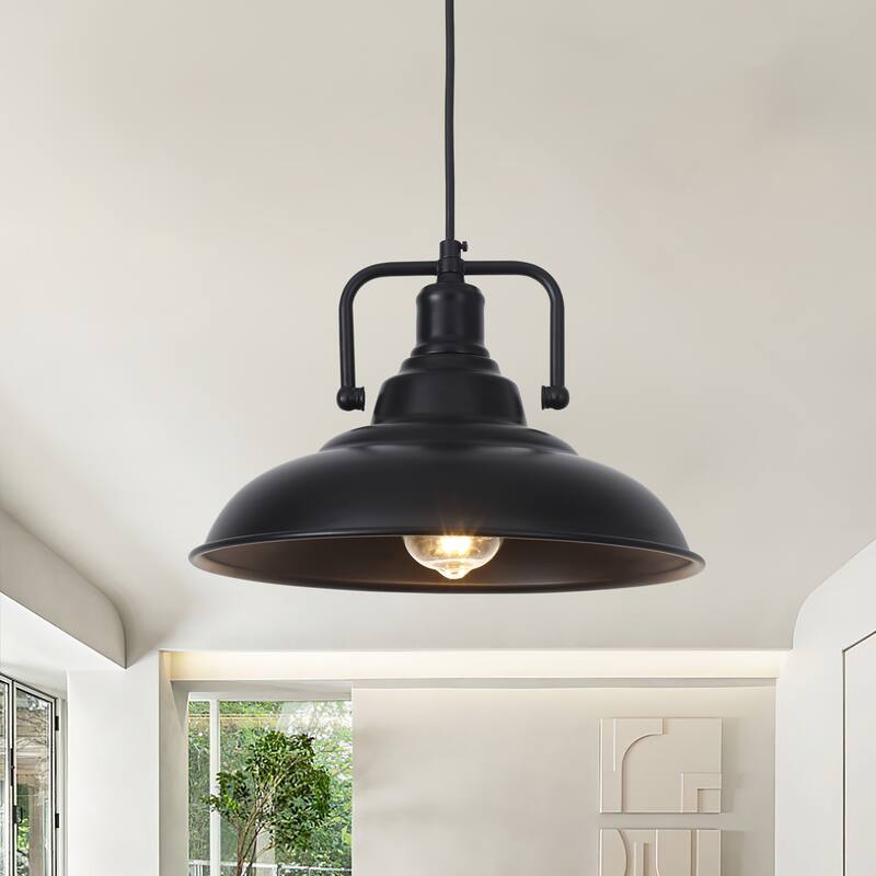 1-Light Rustic Hanging Kitchen Pendant Light Island Ceiling Light with Metal Shade for Dining Room - Black