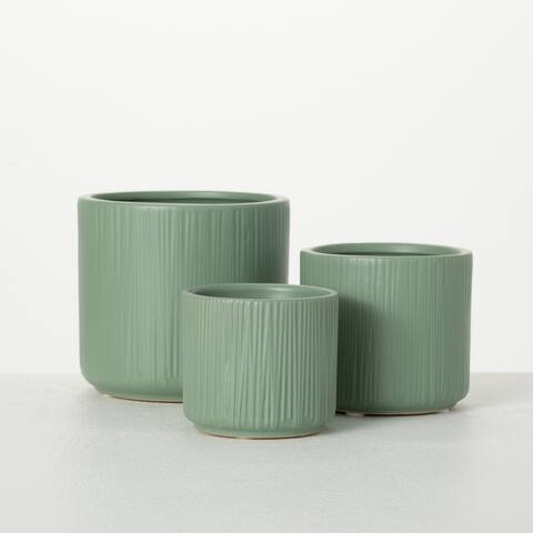 Sullivans 3 in., 3.5 in. and 4.5 in. Round Sage Green Ceramic Planters - Set of 3