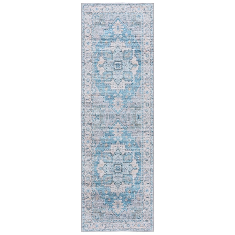 SAFAVIEH Tucson Ava Machine Washable Slip Resistant Shabby Chic - 2' 6" x 8' - Grey/Turquoise