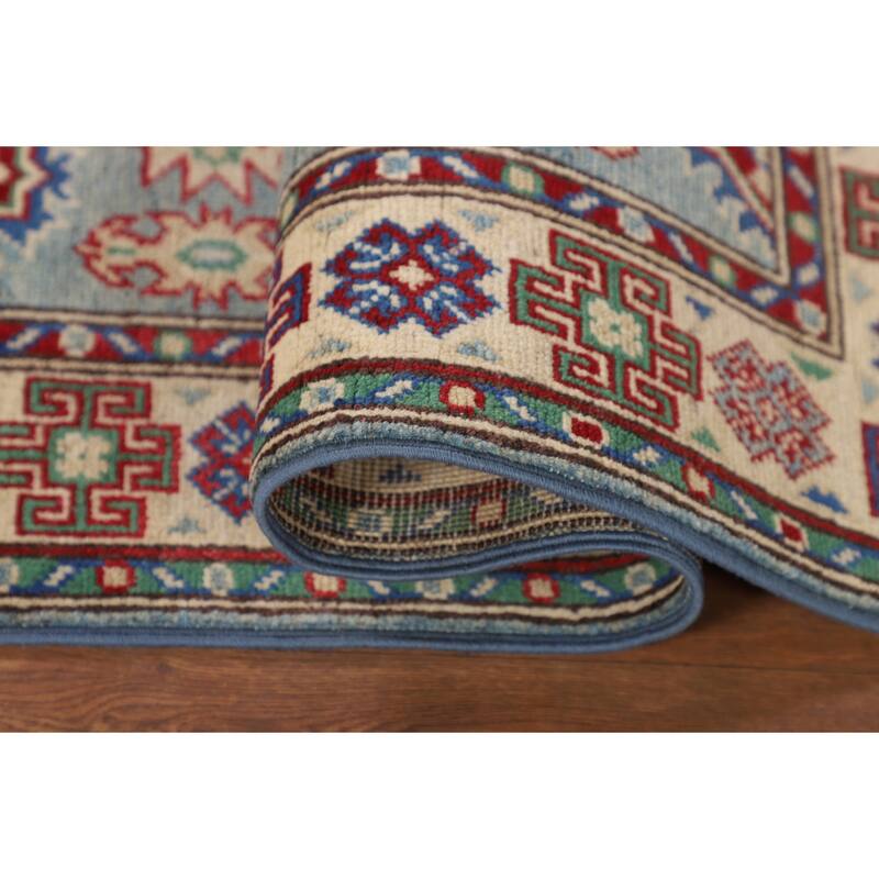 Light Blue Kazak Accent Rug Hand-Knotted Bedroom Wool Carpet - 2'7" x 3'10"