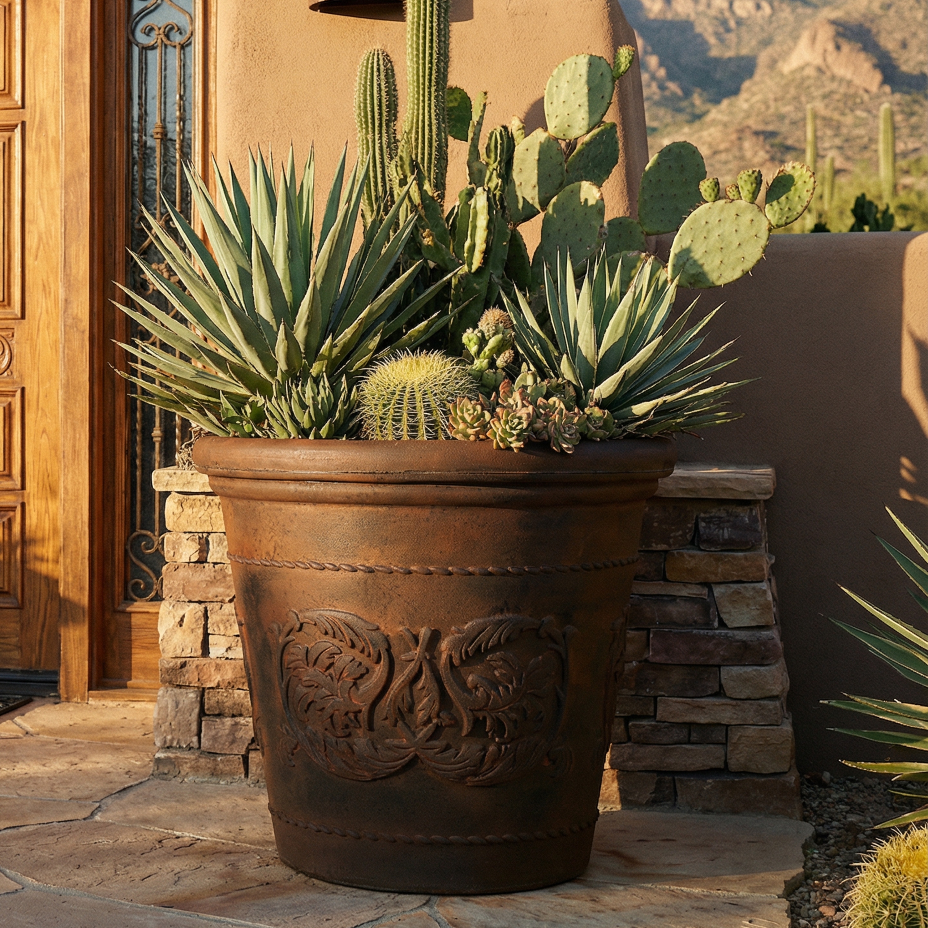 Arabella Outdoor Flower Pot Planter - Beige - 20-Inch - 2-Pack