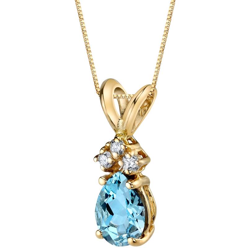 14k Yellow Gold Pear Shape 0.50 cts Aquamarine Diamond Pendant