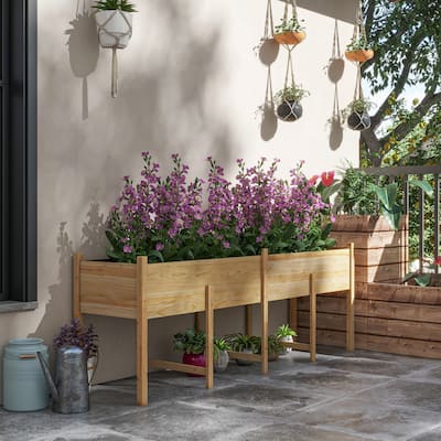 Outsunny Wooden Raised Garden Bed with Bed Liner and Drain Holes, Large Elevated Planter Box with Legs