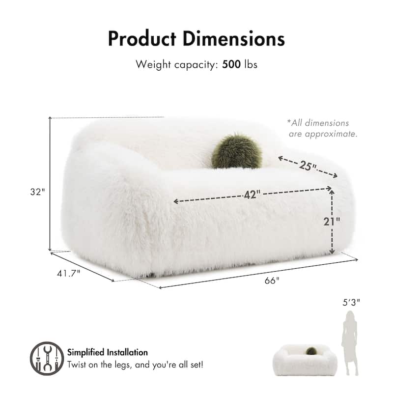 Furniture of America Cynra Modern 66-inch Faux Fur Loveseat with Ball Pillow