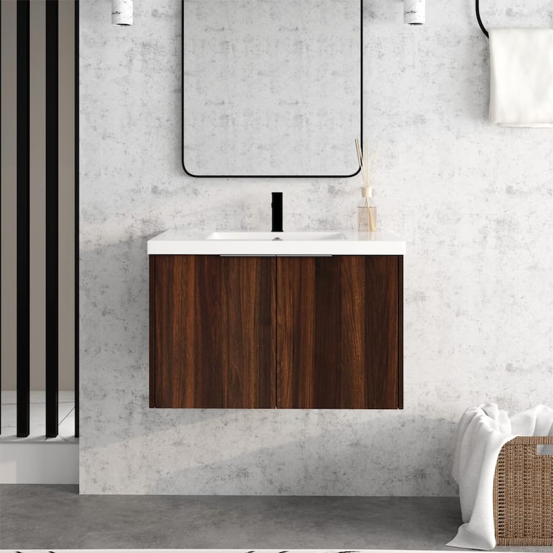 Beingnext 24"/30"/36" Bathroom Vanity with Sink, Floating Bathroom Vanity with 2 Soft Close Doors - 29.5"W x 18.1"D - California  Walnut
