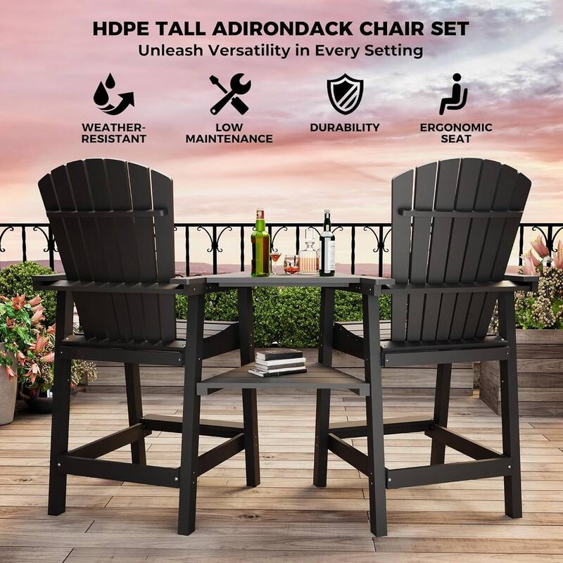 Set of 2 High Adirondack Chairs, Barstools for Deck, Patio, Balcony
