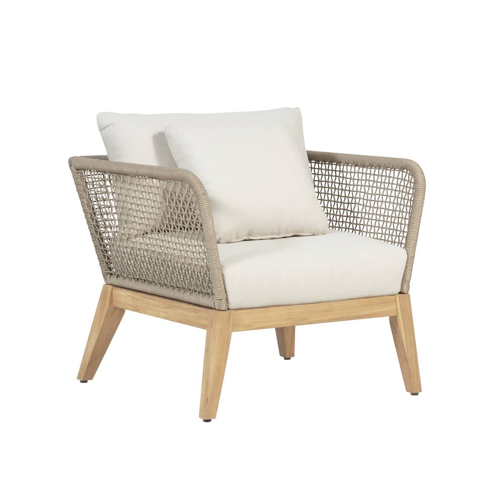 Cypress Teak Wood Outdoor Arm Chair with Rope Design