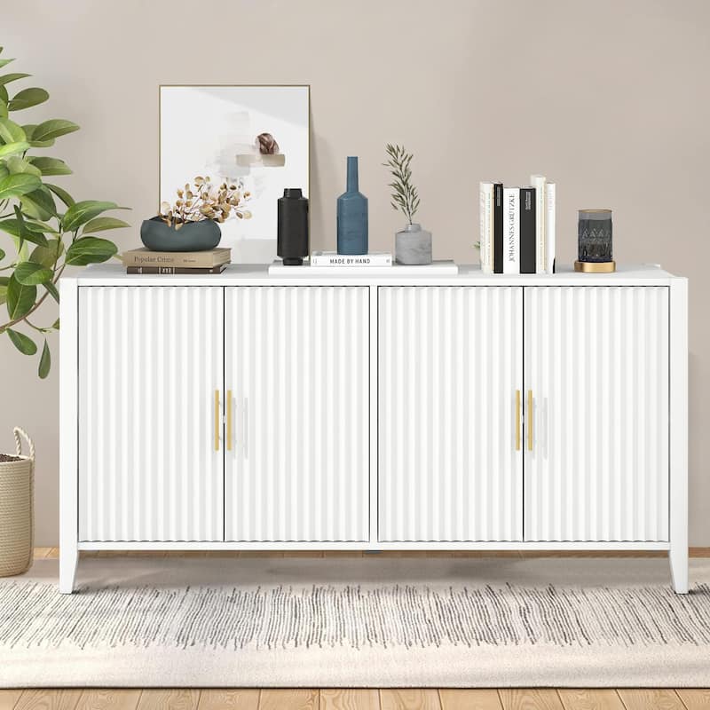 Modern Stylish Wooden Storage Cabinet with Wave-Patterned Design Cabinet Doors - White - 63.11''W x 17.11''D x 31.91''H