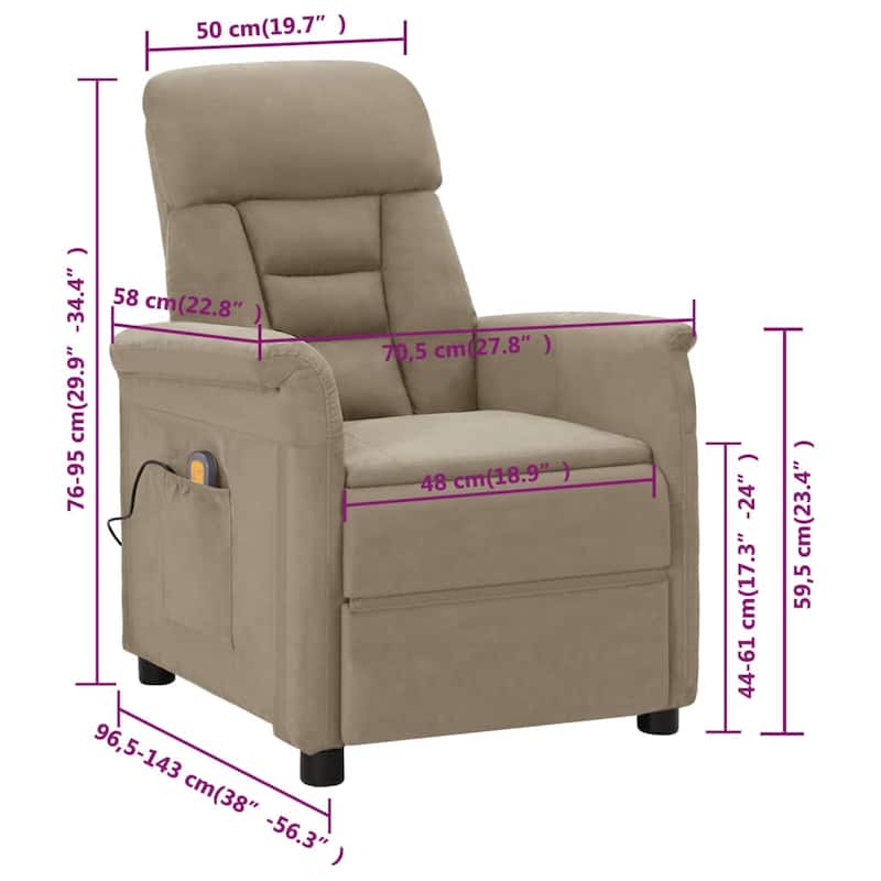 vidaXL Massage Chair Massage Recliner Chair for Elderly Faux Suede Leather - 56.3" x 27.8" x 29.9"