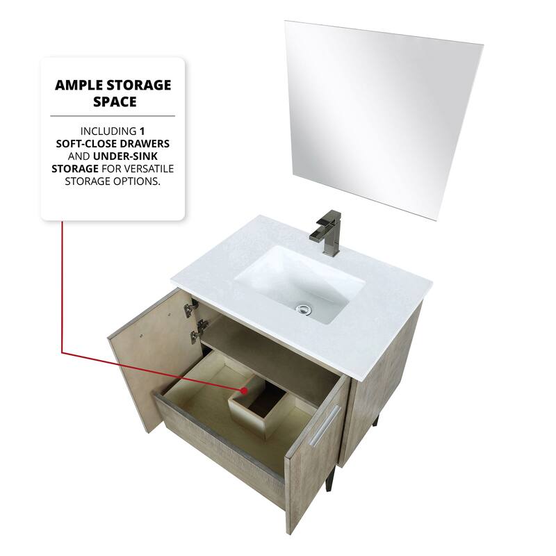 Lancy Rustic Acacia Bath Vanity, Cultured Marble Top and Mirror