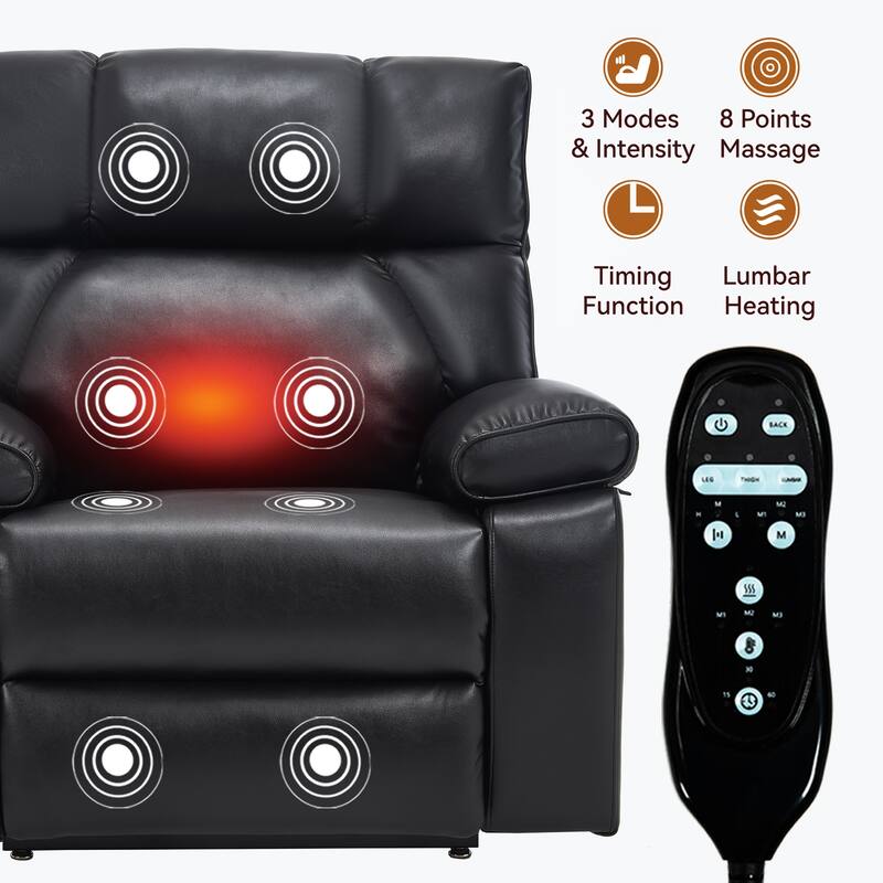 Leatheraire Heat Massage Dual Motor Infinite Position Up to 350 LBS Large Electric Power Lift Recliners with Hidden Cup Holders