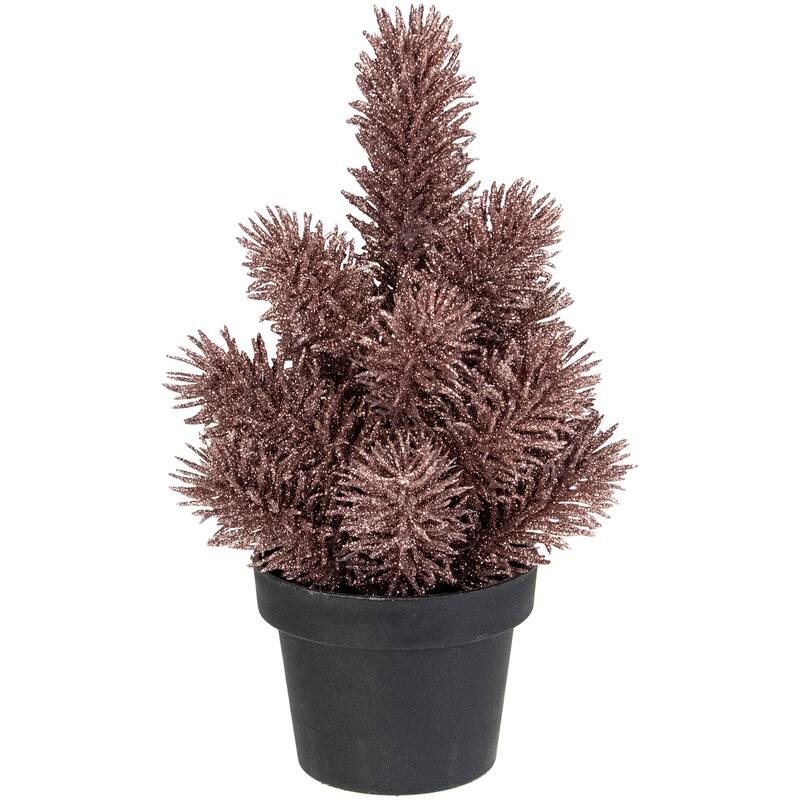 Potted Glittered Artificial Pine Christmas Tree - 8.5" - Rose Gold - Unlit - under-3-feet
