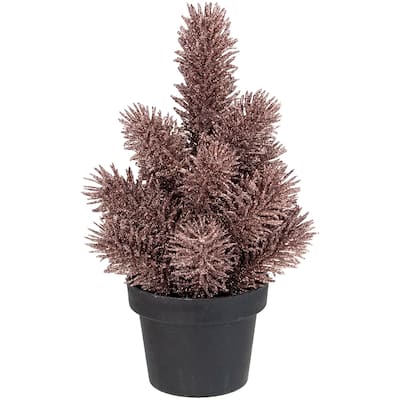 Potted Glittered Artificial Pine Christmas Tree - 8.5" - Rose Gold - Unlit - under-3-feet