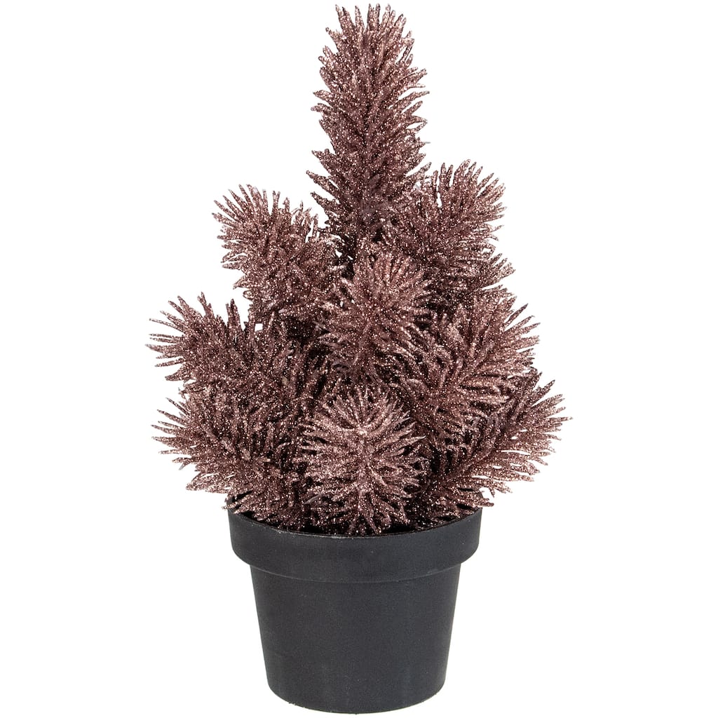 Potted Glittered Artificial Pine Christmas Tree - 8.5" - Rose Gold - Unlit - under-3-feet