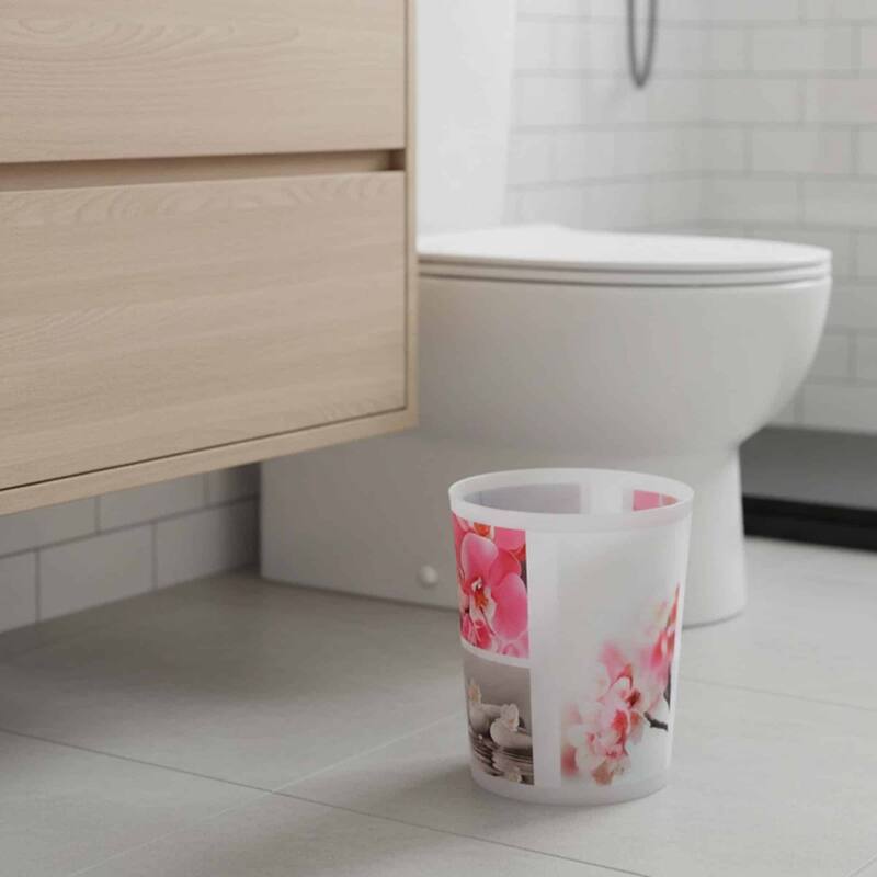 Orchid Print Plastic Trash Can Wastebasket 4.5-liters-1.2-Gal - 9.4" H x 7.8" W x 6.2" L