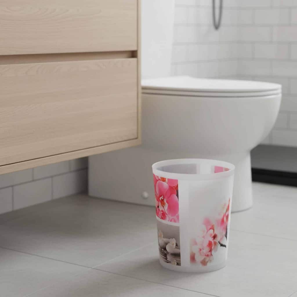 Orchid Print Plastic Trash Can Wastebasket 4.5-liters-1.2-Gal - 9.4" H x 7.8" W x 6.2" L