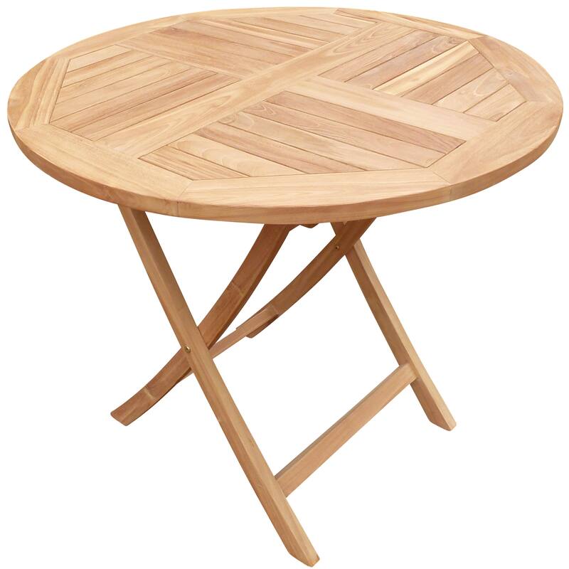 Seven Seas Teak 3 Piece Teak Wood Long Beach Patio Bistro Dining Set, 36" Round Folding Table with 2 Folding Arm Chairs