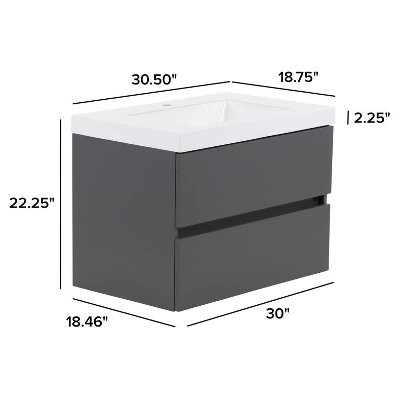 Spring Mill Cabinets Innes 30.5" 2-Drawer Floating Bathroom Vanity With White Sink Top